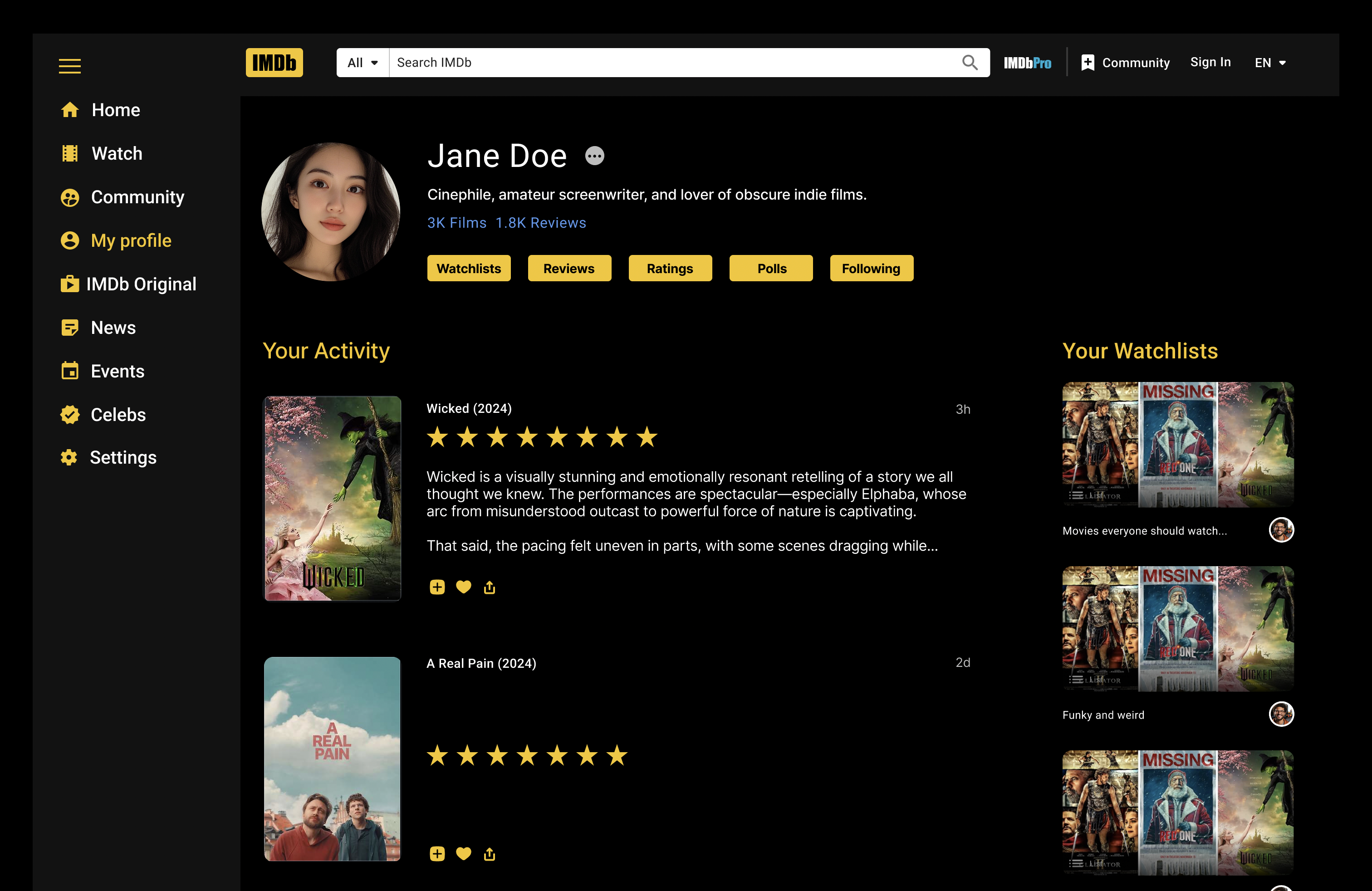 My profile page